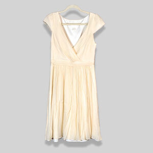 J. Crew Mirabelle Midi Dress Wrap Style Cap Sleeves Silk Chiffon Off White W 10